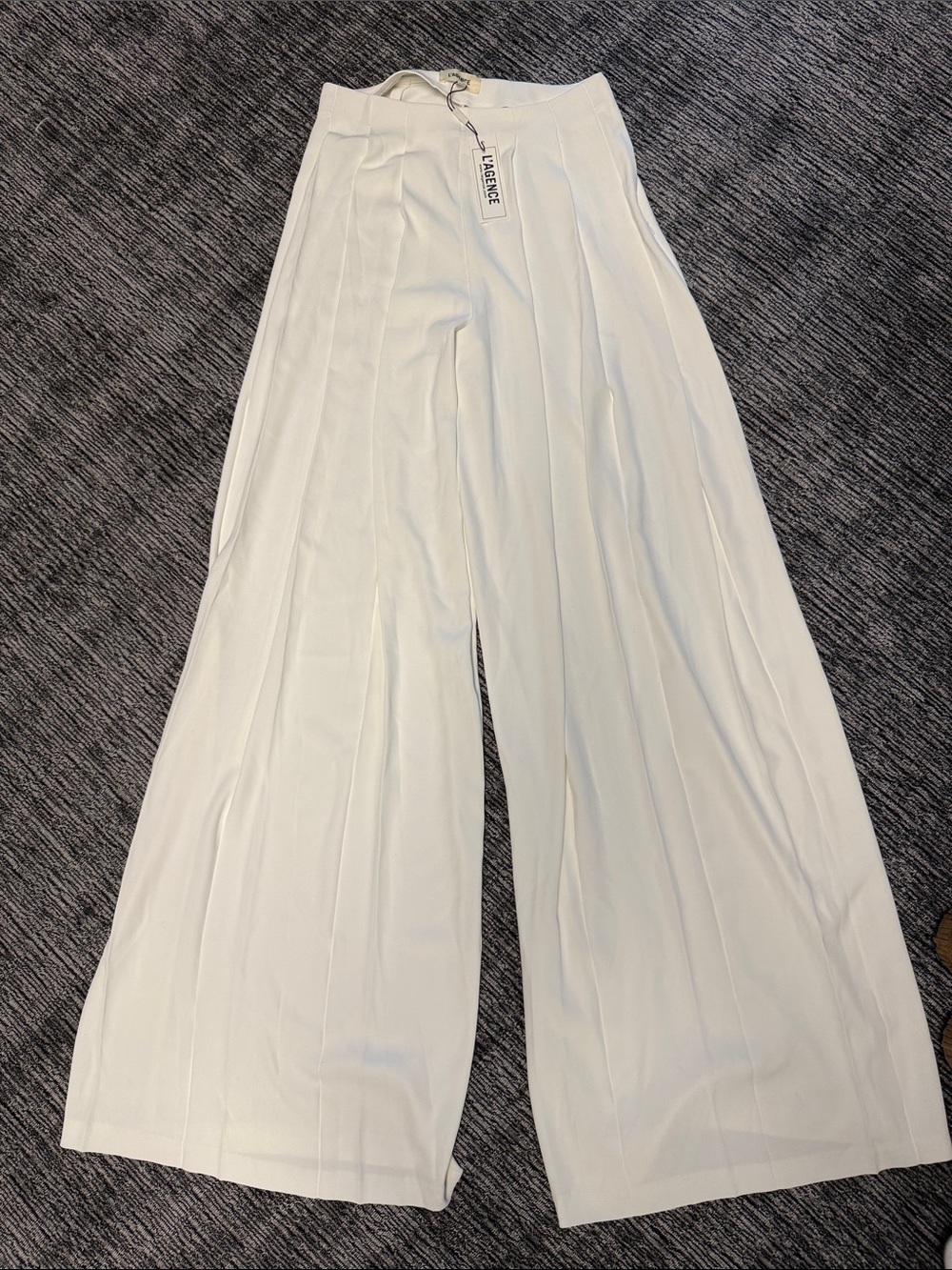 L'AGENCE Cream Wide-Leg Pleated Palazzo Pants